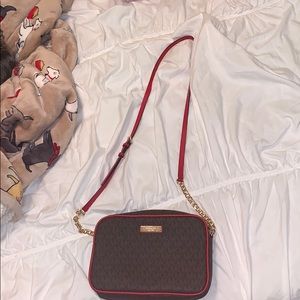red and brown MK bag